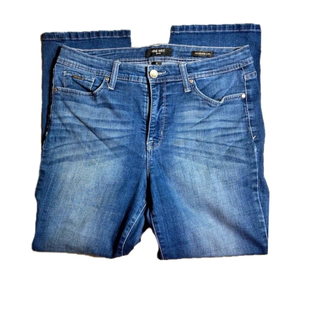 Nine West Women's Dark Wash Taylor Cuffed Capris with Studded Pocket Sz 10